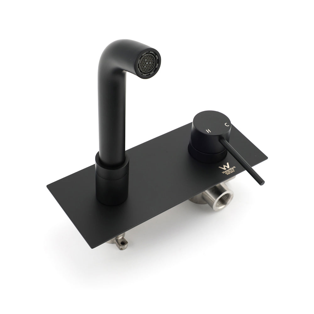 Matt Black Round Basin Mixer Bathtub Wall Mounted Faucet Tap Laundry Spout Set V1233-KRD301B
