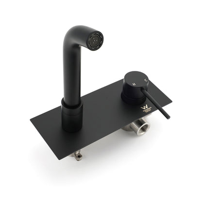 Matt Black Round Basin Mixer Bathtub Wall Mounted Faucet Tap Laundry Spout Set V1233-KRD301B