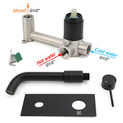 Matt Black Round Basin Mixer Bathtub Wall Mounted Faucet Tap Laundry Spout Set V1233-KRD301B