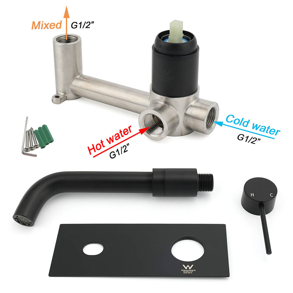 Matt Black Round Basin Mixer Bathtub Wall Mounted Faucet Tap Laundry Spout Set V1233-KRD301B