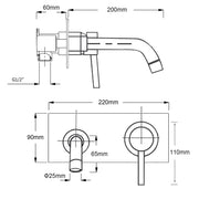 Matt Black Round Basin Mixer Bathtub Wall Mounted Faucet Tap Laundry Spout Set V1233-KRD301B