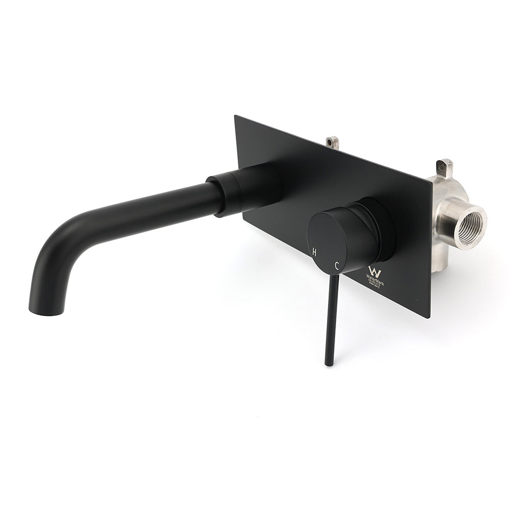 Matt Black Round Basin Mixer Bathtub Wall Mounted Faucet Tap Laundry Spout Set V1233-KRD301B