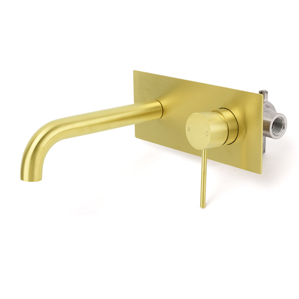 WELS Bathroom Round Wall Basin Mixer Vanity Sink Tap Spout Faucet Brushed Gold V1233-KRD301G