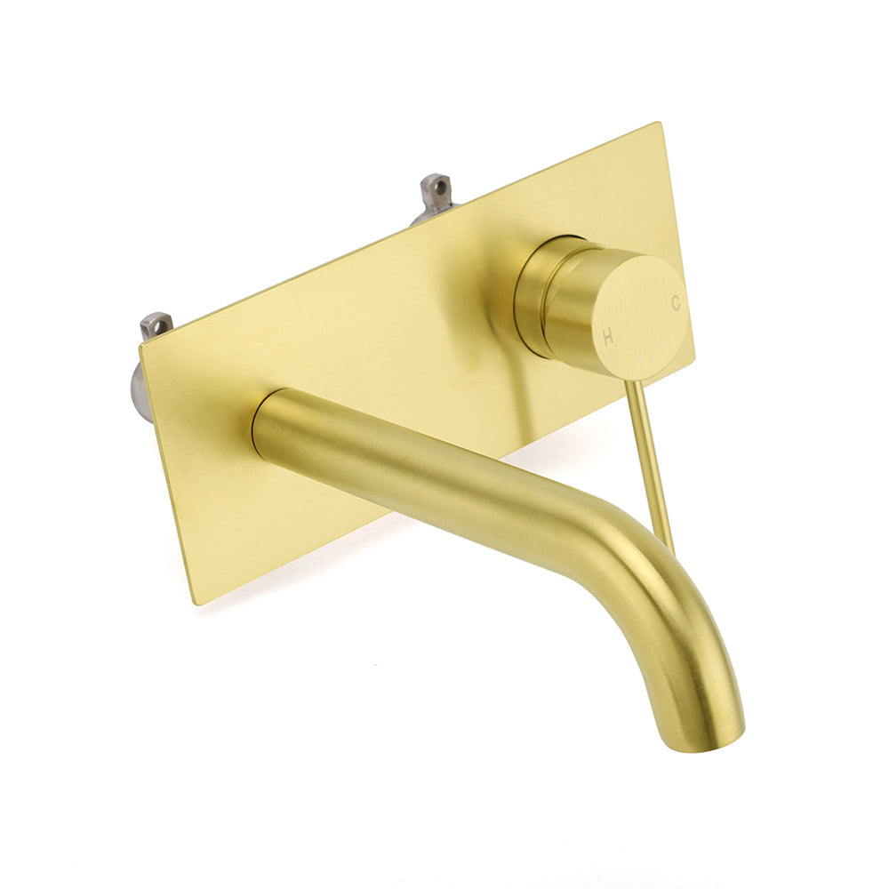 WELS Bathroom Round Wall Basin Mixer Vanity Sink Tap Spout Faucet Brushed Gold V1233-KRD301G