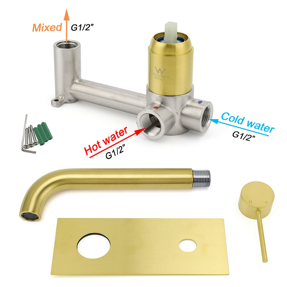 WELS Bathroom Round Wall Basin Mixer Vanity Sink Tap Spout Faucet Brushed Gold V1233-KRD301G