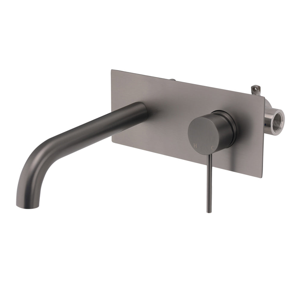 WELS Gun Metal Round Wall Basin Mixer Vanity Sink Tap Hot Cold Faucet Spout V1233-KRD301GM