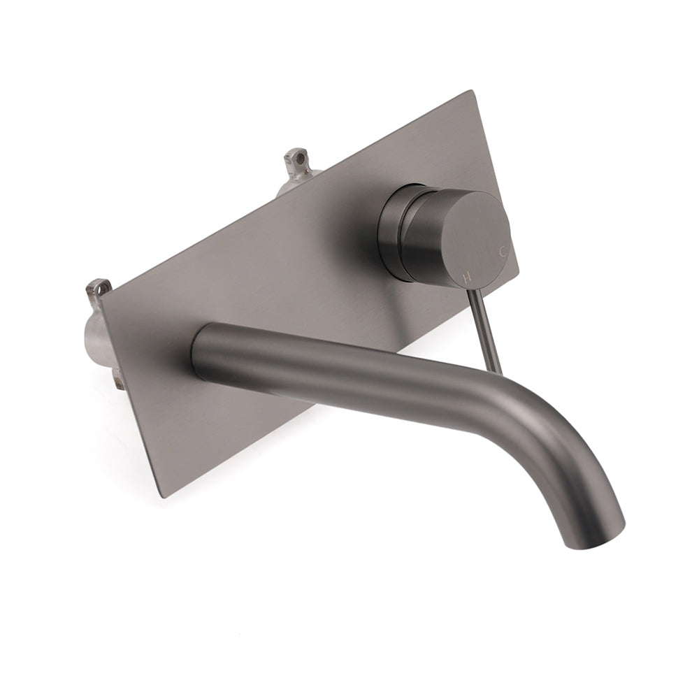 WELS Gun Metal Round Wall Basin Mixer Vanity Sink Tap Hot Cold Faucet Spout V1233-KRD301GM