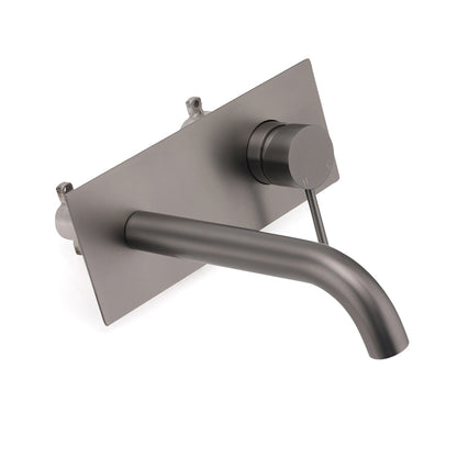 WELS Gun Metal Round Wall Basin Mixer Vanity Sink Tap Hot Cold Faucet Spout V1233-KRD301GM