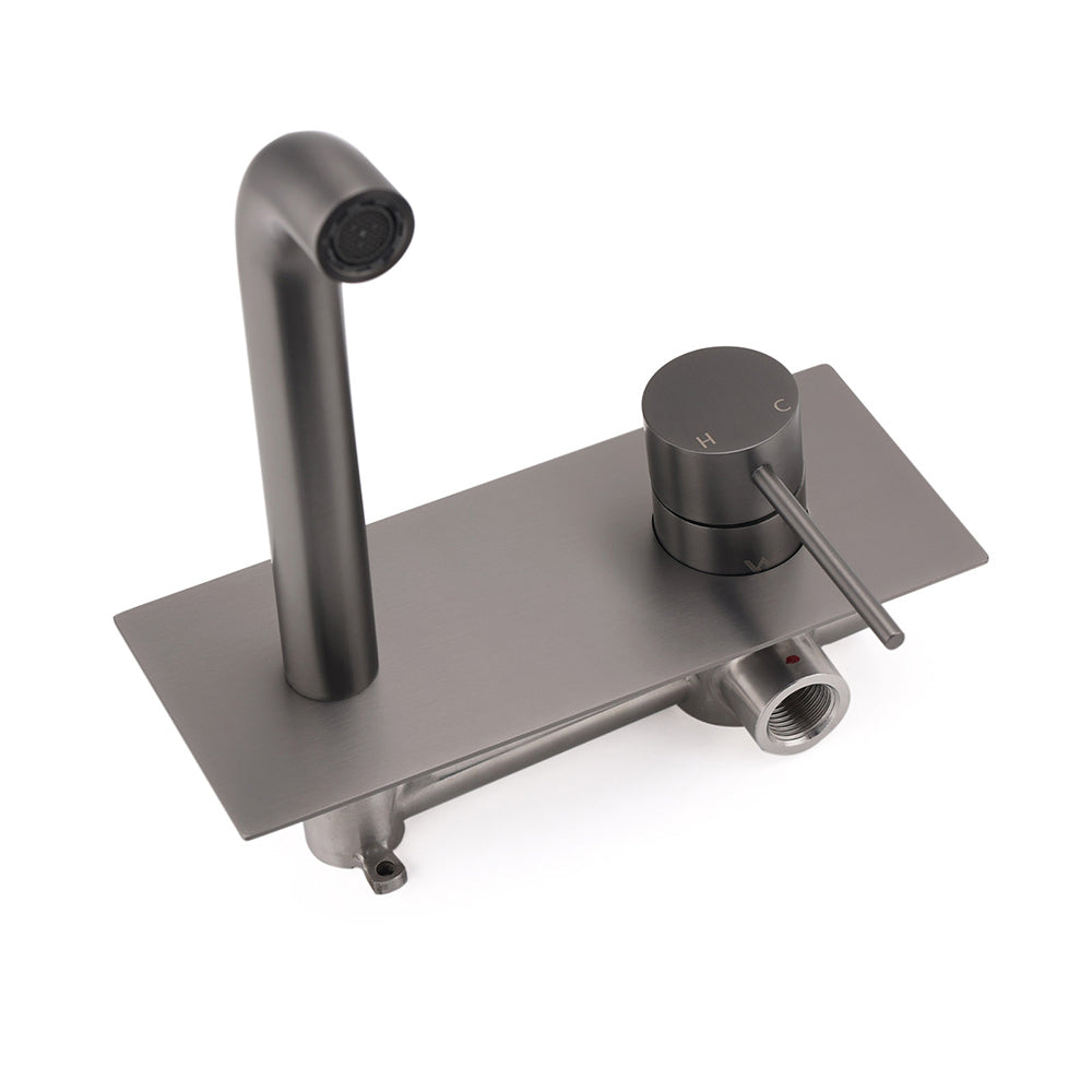 WELS Gun Metal Round Wall Basin Mixer Vanity Sink Tap Hot Cold Faucet Spout V1233-KRD301GM