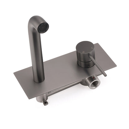 WELS Gun Metal Round Wall Basin Mixer Vanity Sink Tap Hot Cold Faucet Spout V1233-KRD301GM