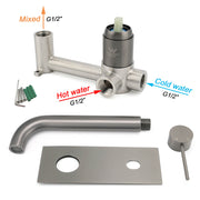 WELS Gun Metal Round Wall Basin Mixer Vanity Sink Tap Hot Cold Faucet Spout V1233-KRD301GM