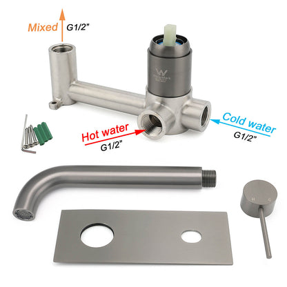 WELS Gun Metal Round Wall Basin Mixer Vanity Sink Tap Hot Cold Faucet Spout V1233-KRD301GM