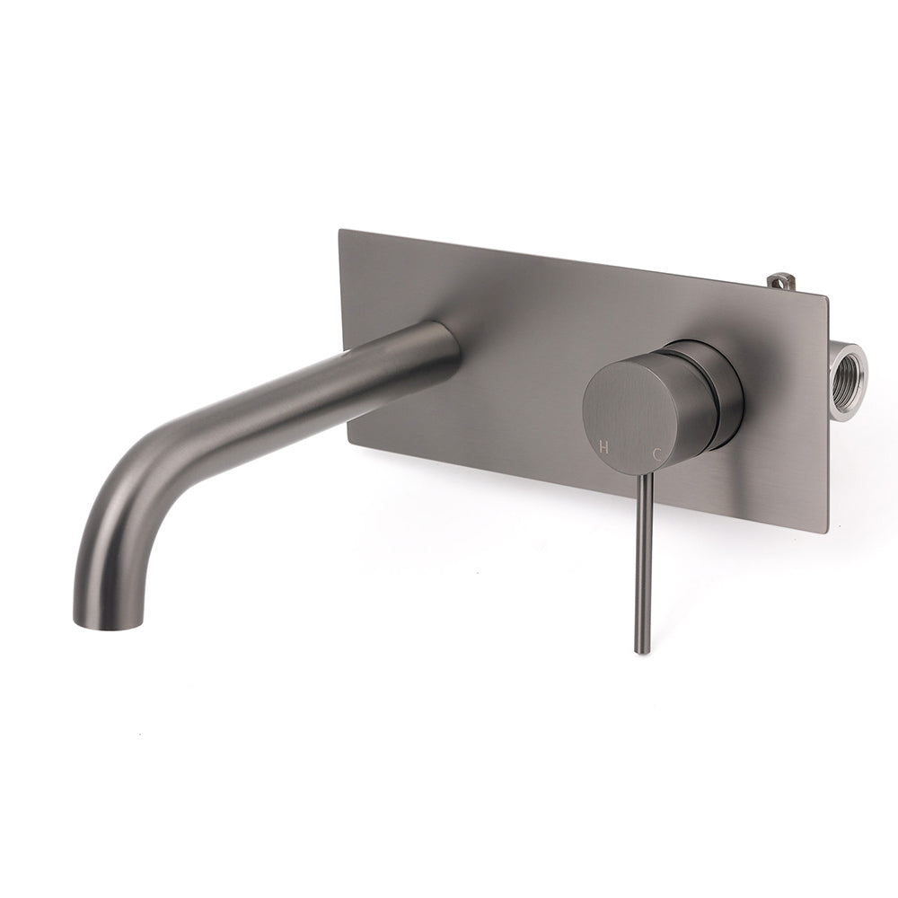 WELS Gun Metal Round Wall Basin Mixer Vanity Sink Tap Hot Cold Faucet Spout V1233-KRD301GM