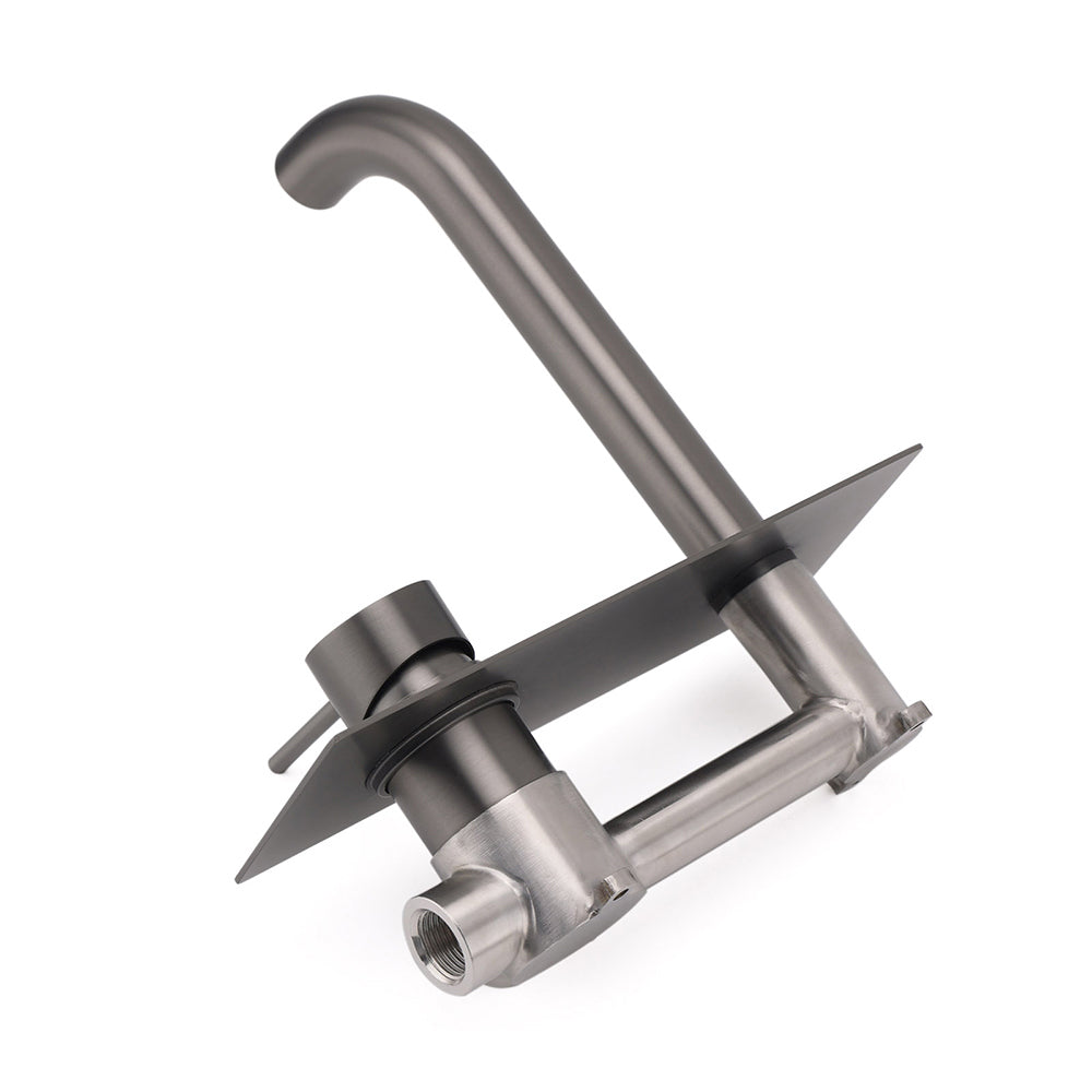 WELS Gun Metal Round Wall Basin Mixer Vanity Sink Tap Hot Cold Faucet Spout V1233-KRD301GM