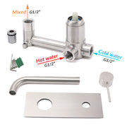 WELS Round Wall Mounted Basin Vanity Mixer Bath Tub Faucet Spout Brushed Nickel V1233-KRD301N