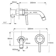 WELS Round Wall Mounted Basin Vanity Mixer Bath Tub Faucet Spout Brushed Nickel V1233-KRD301N