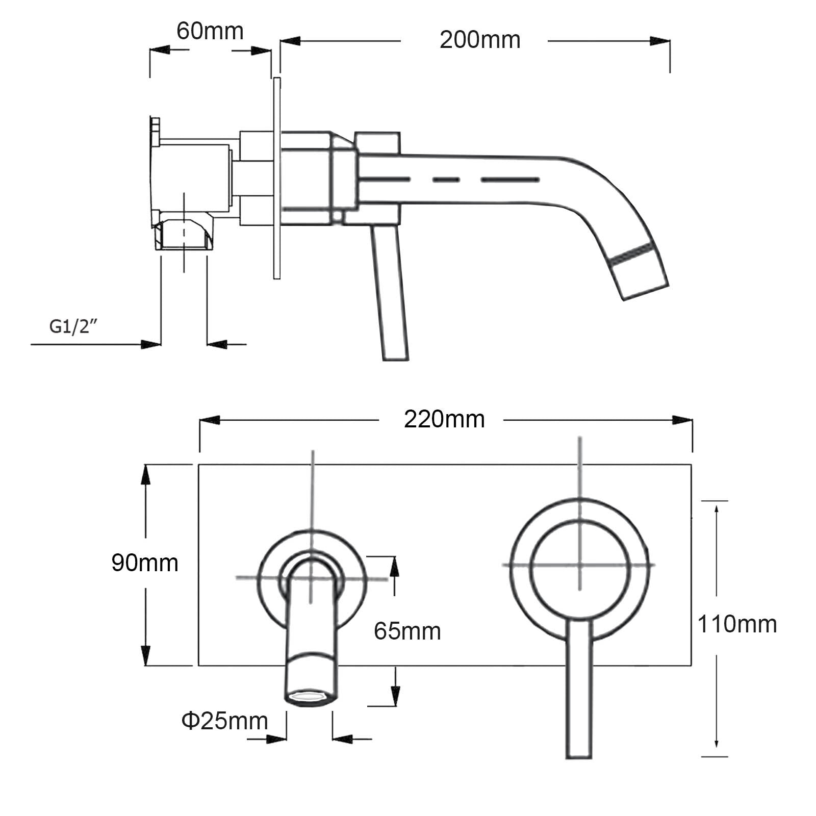 WELS Round Wall Mounted Basin Vanity Mixer Bath Tub Faucet Spout Brushed Nickel V1233-KRD301N