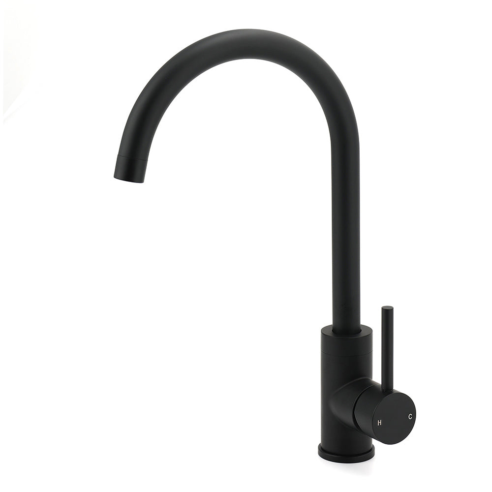 WELS Black Kitchen Sink Mixer Laundry Faucet Tapware 360 degrees Swivel Gooseneck Spout V1233-KRD501B