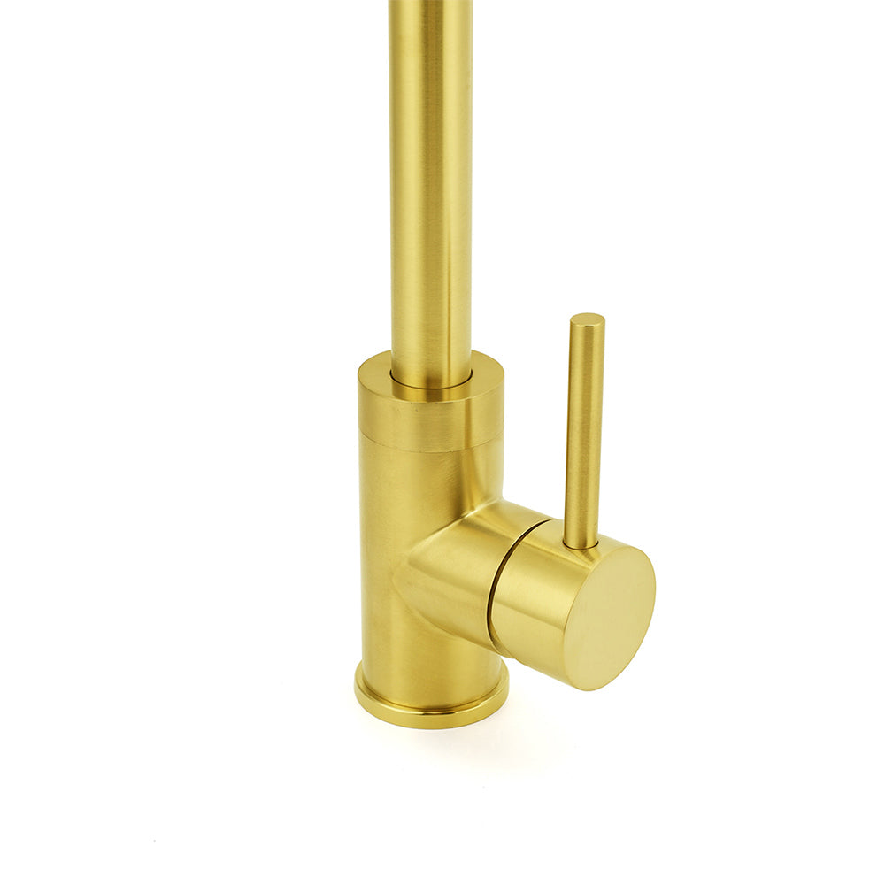 Brushed Gold Round Kitchen Mixer Sink Tap 360 degrees Swivel Laundry Basin Faucet Spout V1233-KRD501G