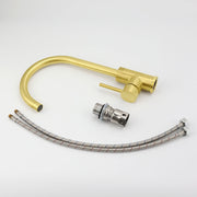 Brushed Gold Round Kitchen Mixer Sink Tap 360 degrees Swivel Laundry Basin Faucet Spout V1233-KRD501G