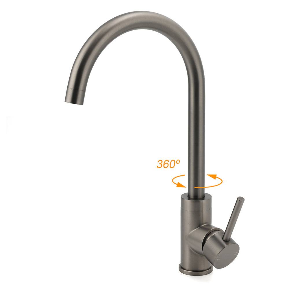 Gun Metal Round Kitchen Mixer Sink Tap 360 degrees Swivel Laundry Basin Faucet Spout Set V1233-KRD501GM