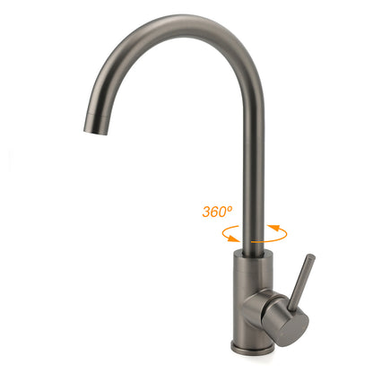 Gun Metal Round Kitchen Mixer Sink Tap 360 degrees Swivel Laundry Basin Faucet Spout Set V1233-KRD501GM