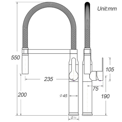 Brushed Nickel Kitchen Sink Basin Mixer 360 Swivel Faucet Tap Pull Out Spout SUS V1233-KRD506