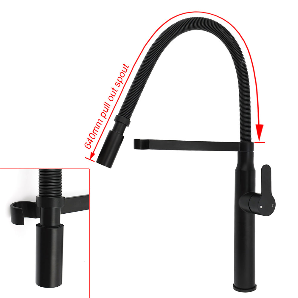 Matt Black Kitchen Sink Basin Mixer 360o Swivel Faucet Tap Pull Out Spout WELS V1233-KRD506B