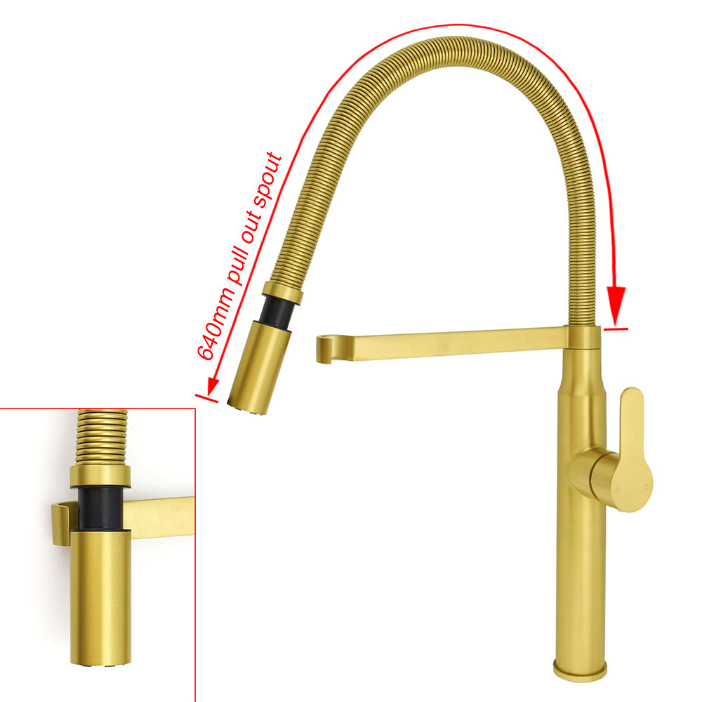 Brushed Gold Tall Kitchen Sink Basin Mixer 360o Swivel Faucet Tap Pull Out Spout V1233-KRD506G