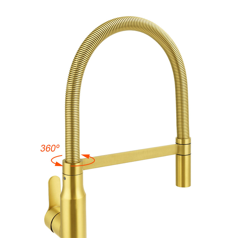 Brushed Gold Tall Kitchen Sink Basin Mixer 360o Swivel Faucet Tap Pull Out Spout V1233-KRD506G