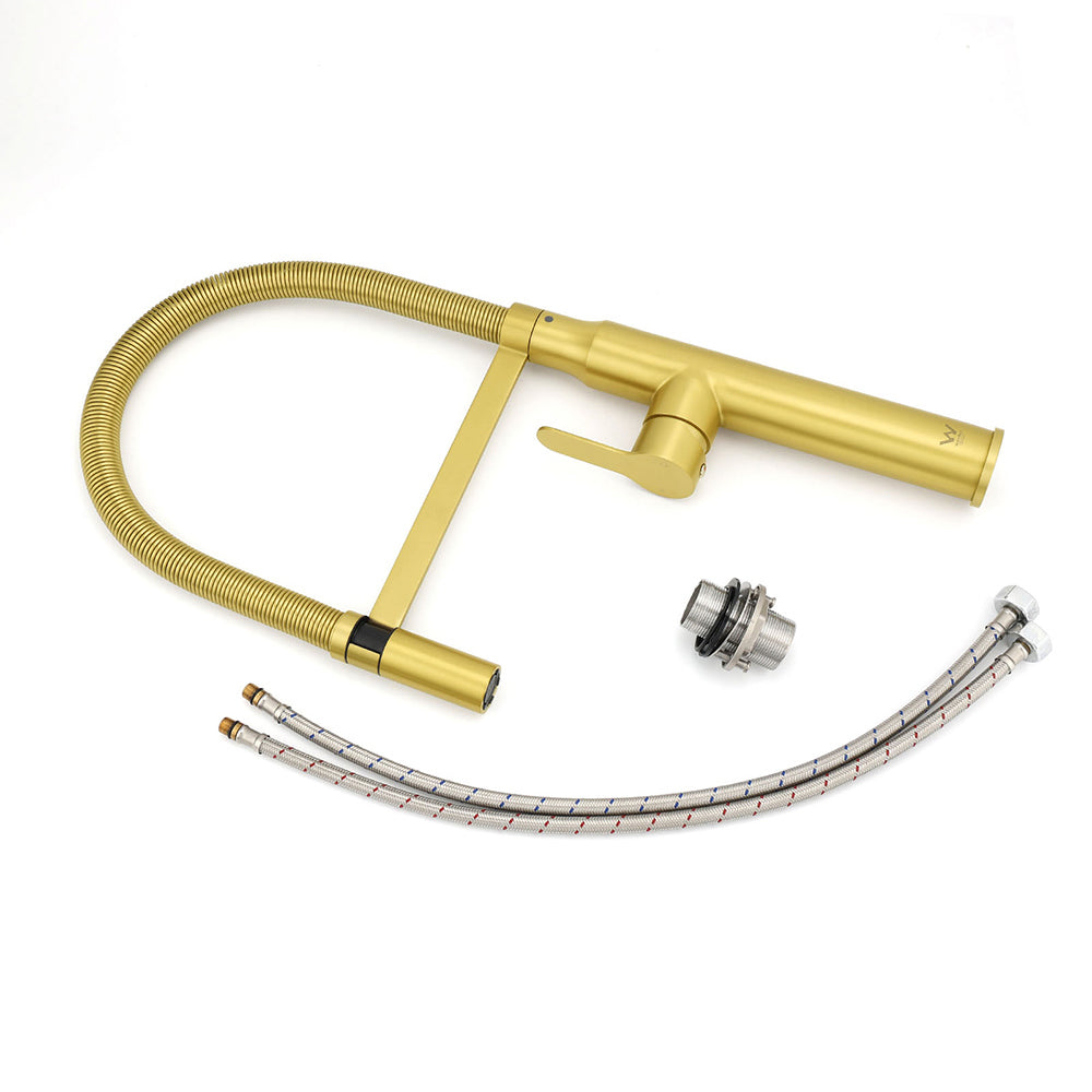 Brushed Gold Tall Kitchen Sink Basin Mixer 360o Swivel Faucet Tap Pull Out Spout V1233-KRD506G