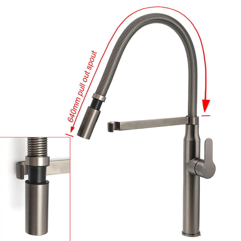 WELS Gun Metal Stainless Steel Pull Out Swivel Kitchen Mixer Sink Tap Spout Faucet V1233-KRD506GM