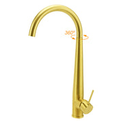 Brushed Gold Round Kitchen Mixer Sink Tap 360 Swivel Basin Laundry Faucet Spout V1233-KRD509G