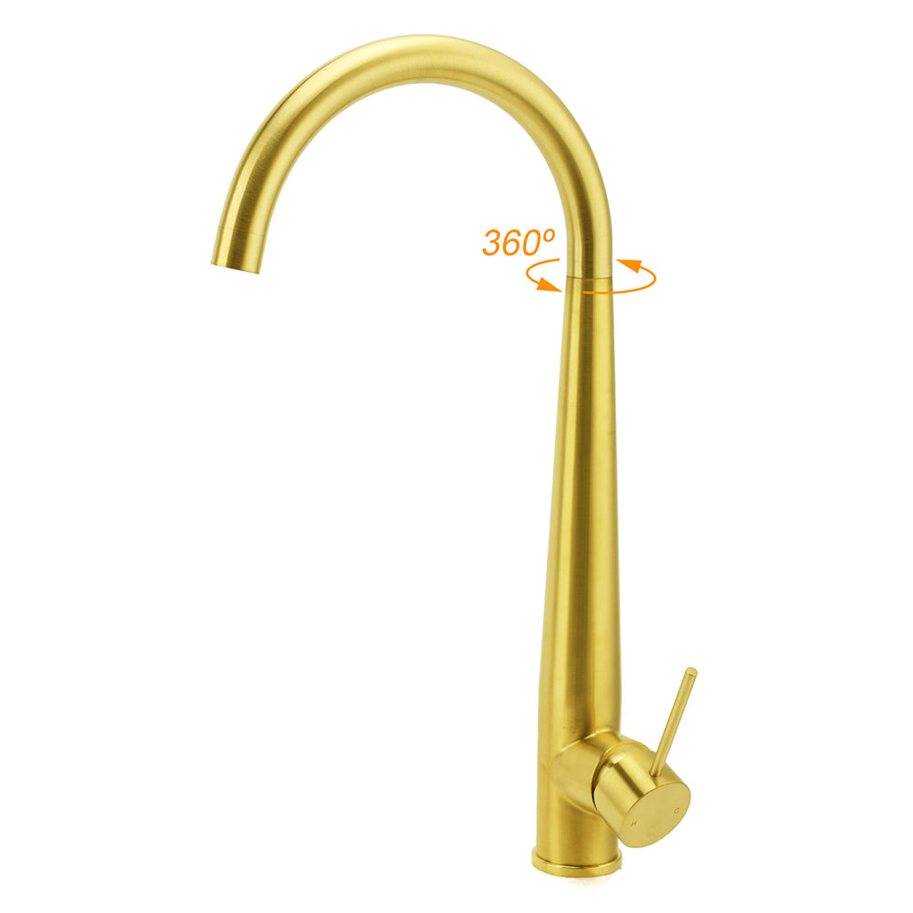 Brushed Gold Round Kitchen Mixer Sink Tap 360 Swivel Basin Laundry Faucet Spout V1233-KRD509G