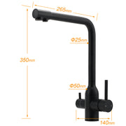 Matt Black 3 Ways Kitchen Mixer Tap Pury Water Sink Faucet 360 Swivel Spout Outlet V1233-KRD511B