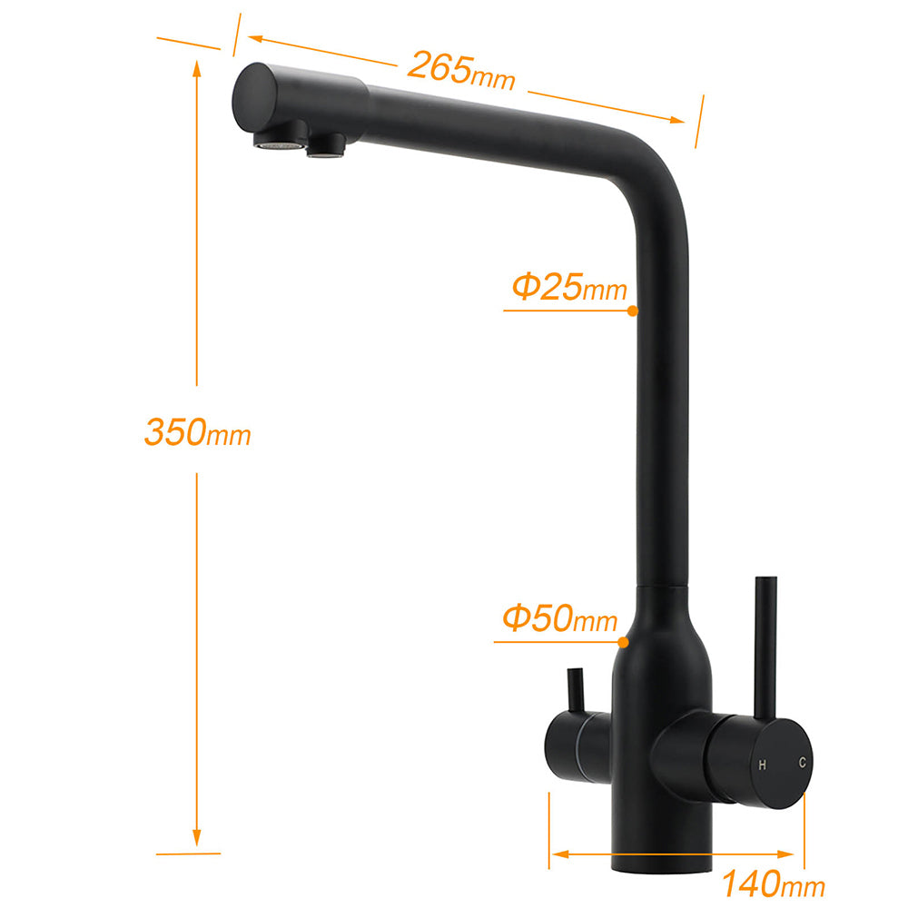 Matt Black 3 Ways Kitchen Mixer Tap Pury Water Sink Faucet 360 Swivel Spout Outlet V1233-KRD511B
