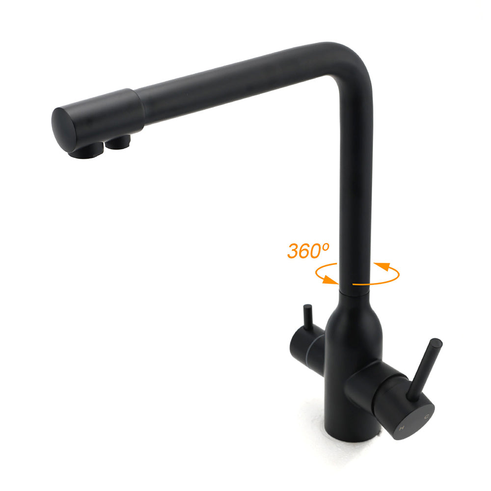 Matt Black 3 Ways Kitchen Mixer Tap Pury Water Sink Faucet 360 Swivel Spout Outlet V1233-KRD511B