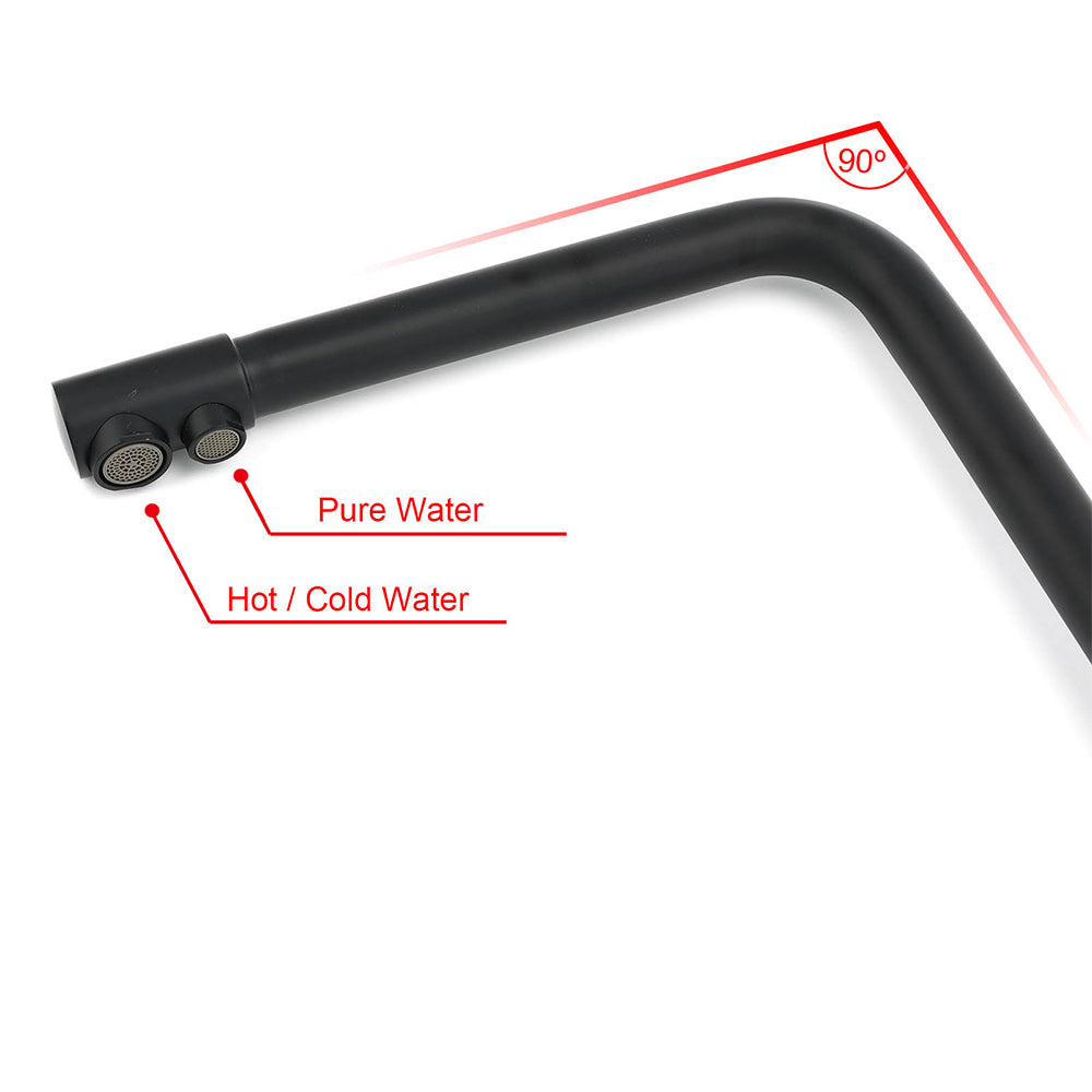 Matt Black 3 Ways Kitchen Mixer Tap Pury Water Sink Faucet 360 Swivel Spout Outlet V1233-KRD511B
