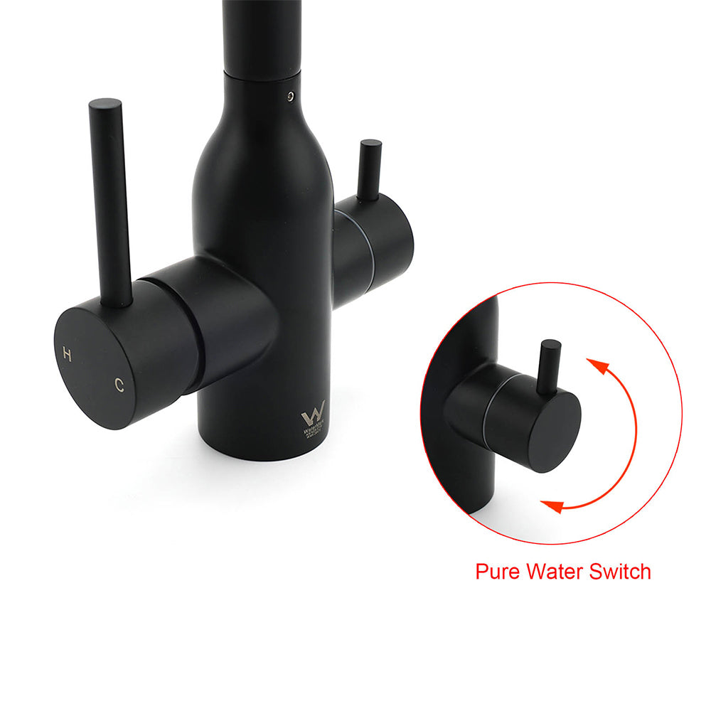 Matt Black 3 Ways Kitchen Mixer Tap Pury Water Sink Faucet 360 Swivel Spout Outlet V1233-KRD511B
