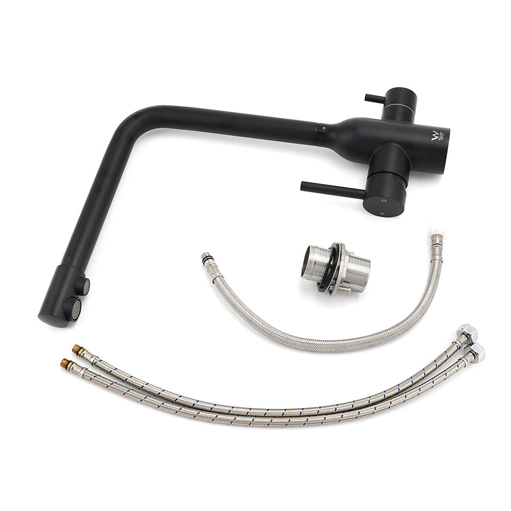 Matt Black 3 Ways Kitchen Mixer Tap Pury Water Sink Faucet 360 Swivel Spout Outlet V1233-KRD511B