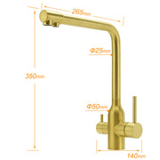 WELS Brushed Gold 3 Ways Kitchen Mixer Tap Swivel Spout Pure Water Sink Faucet Set V1233-KRD511BG