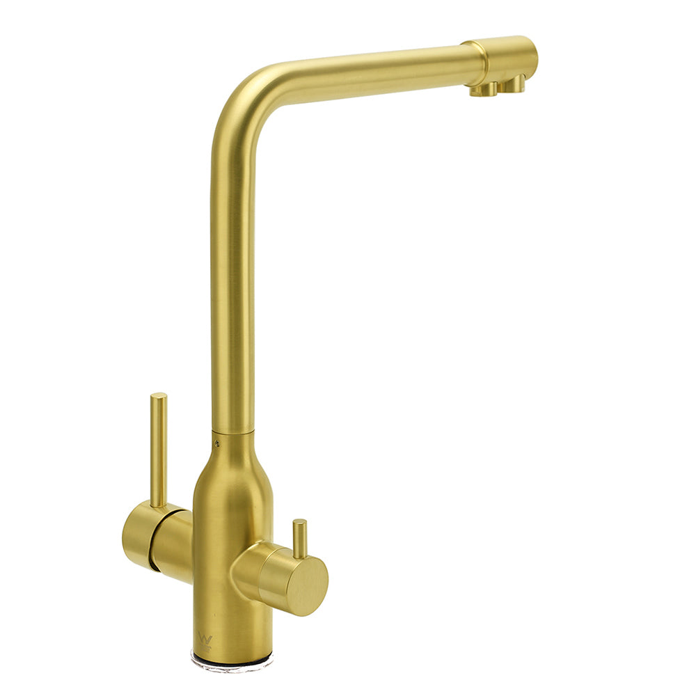 WELS Brushed Gold 3 Ways Kitchen Mixer Tap Swivel Spout Pure Water Sink Faucet Set V1233-KRD511BG