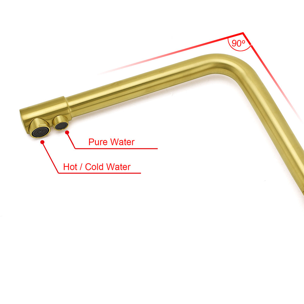 WELS Brushed Gold 3 Ways Kitchen Mixer Tap Swivel Spout Pure Water Sink Faucet Set V1233-KRD511BG