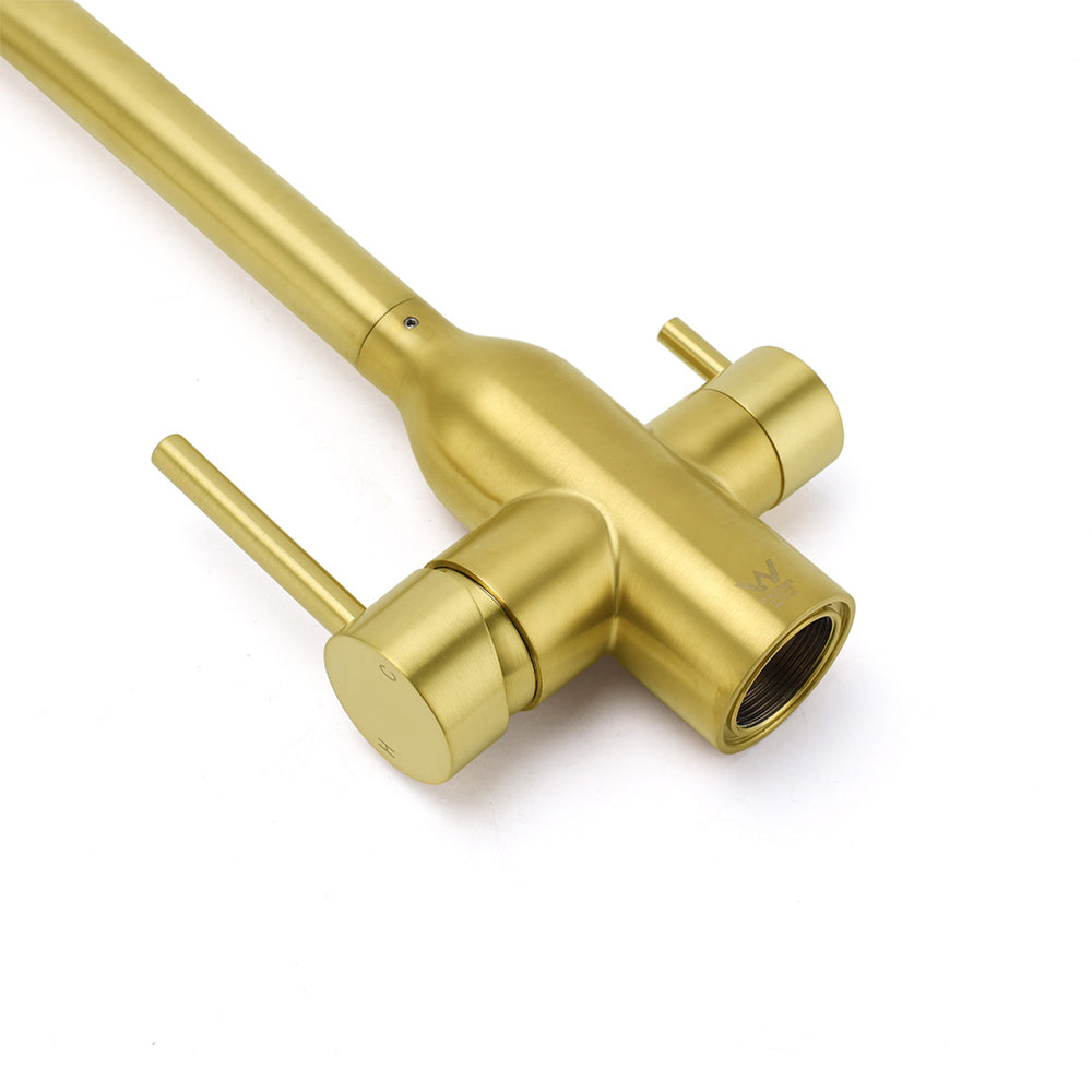 WELS Brushed Gold 3 Ways Kitchen Mixer Tap Swivel Spout Pure Water Sink Faucet Set V1233-KRD511BG