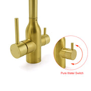WELS Brushed Gold 3 Ways Kitchen Mixer Tap Swivel Spout Pure Water Sink Faucet Set V1233-KRD511BG