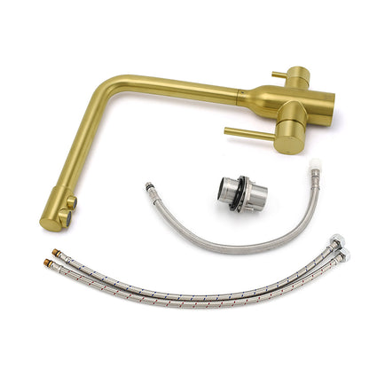 WELS Brushed Gold 3 Ways Kitchen Mixer Tap Swivel Spout Pure Water Sink Faucet Set V1233-KRD511BG