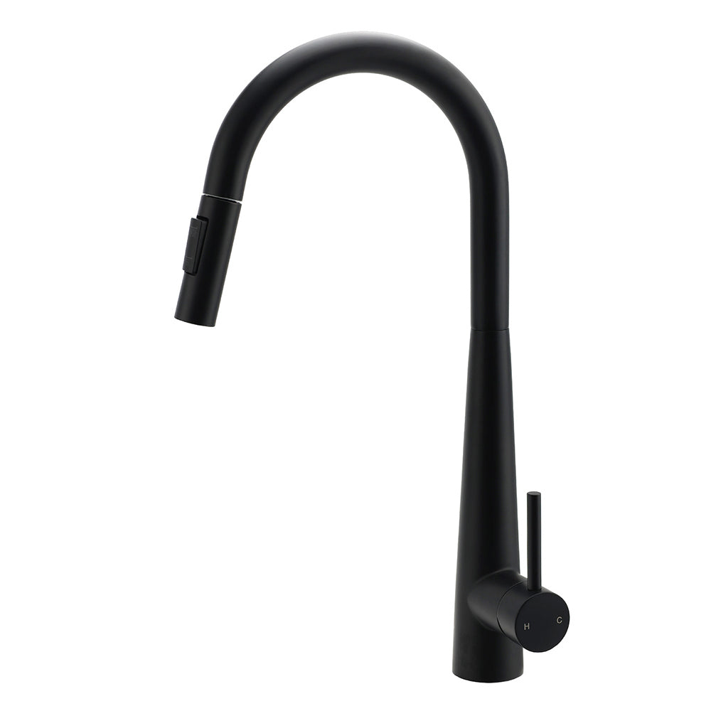 Round Matt Black Pull Out Kitchen Sink Tap Laundry Basin Mixer 2 Way Spout Set V1233-KRD5152B