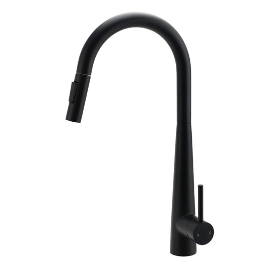 Round Matt Black Pull Out Kitchen Sink Tap Laundry Basin Mixer 2 Way Spout Set V1233-KRD5152B