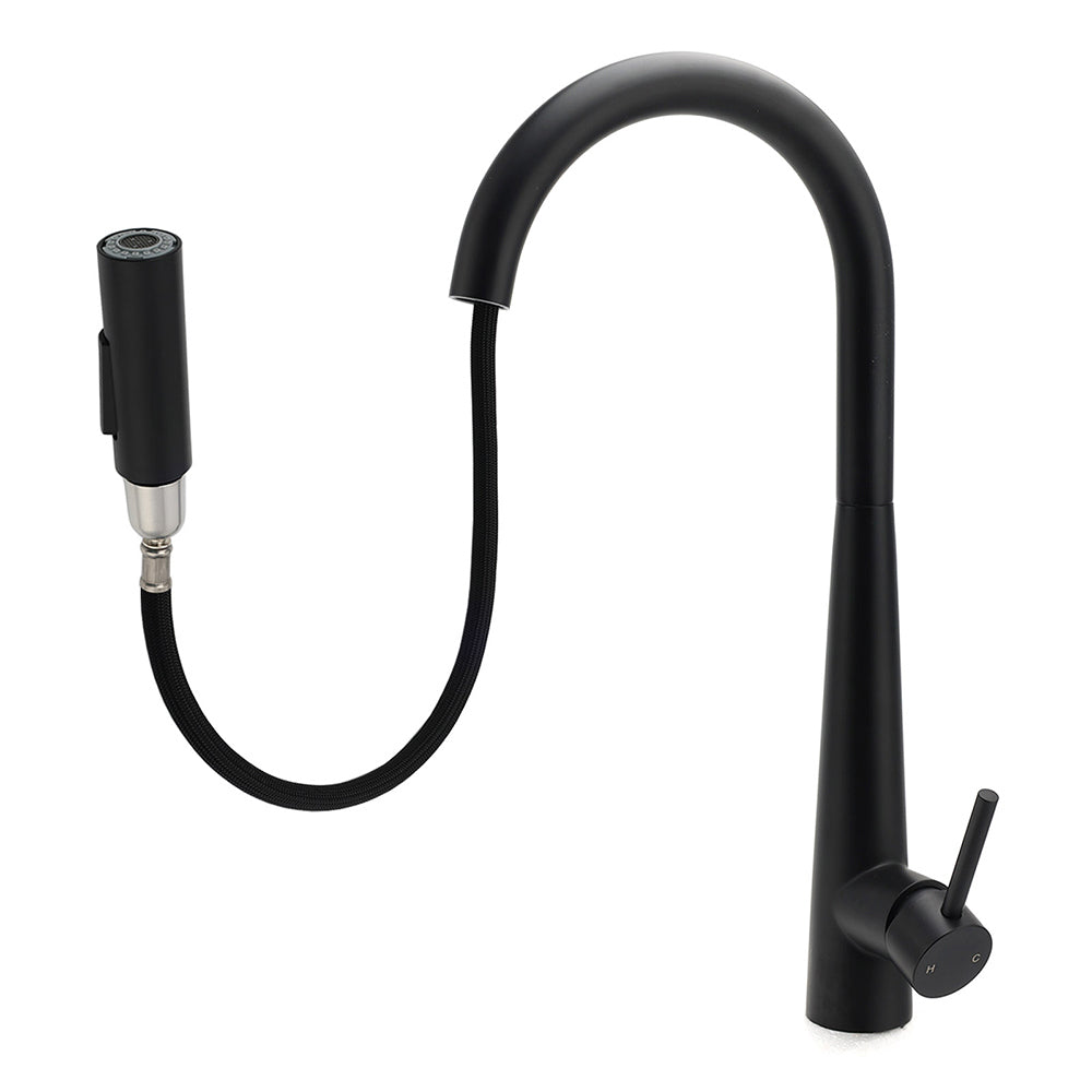 Round Matt Black Pull Out Kitchen Sink Tap Laundry Basin Mixer 2 Way Spout Set V1233-KRD5152B