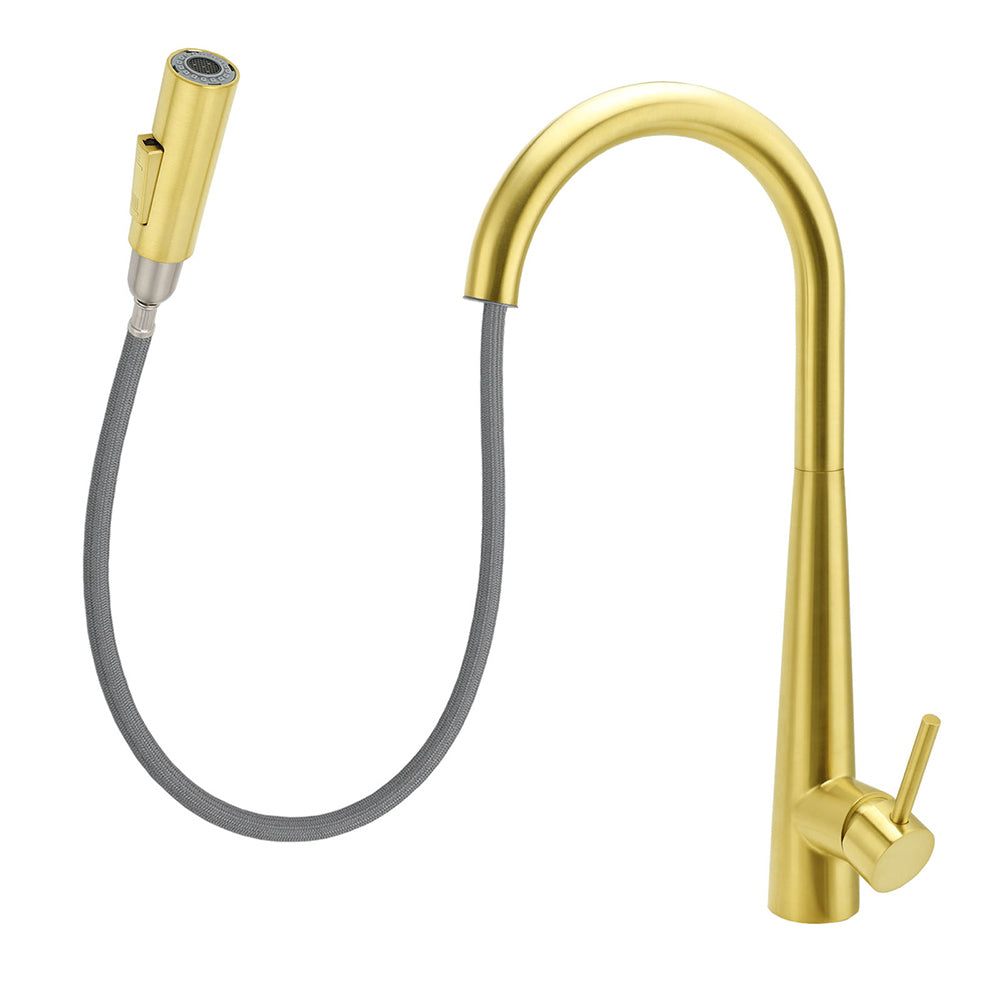 Brushed Gold Pull Out Kitchen Sink Tap Basin Mixer Faucet 2 Mode Spraying Spout V1233-KRD5152G